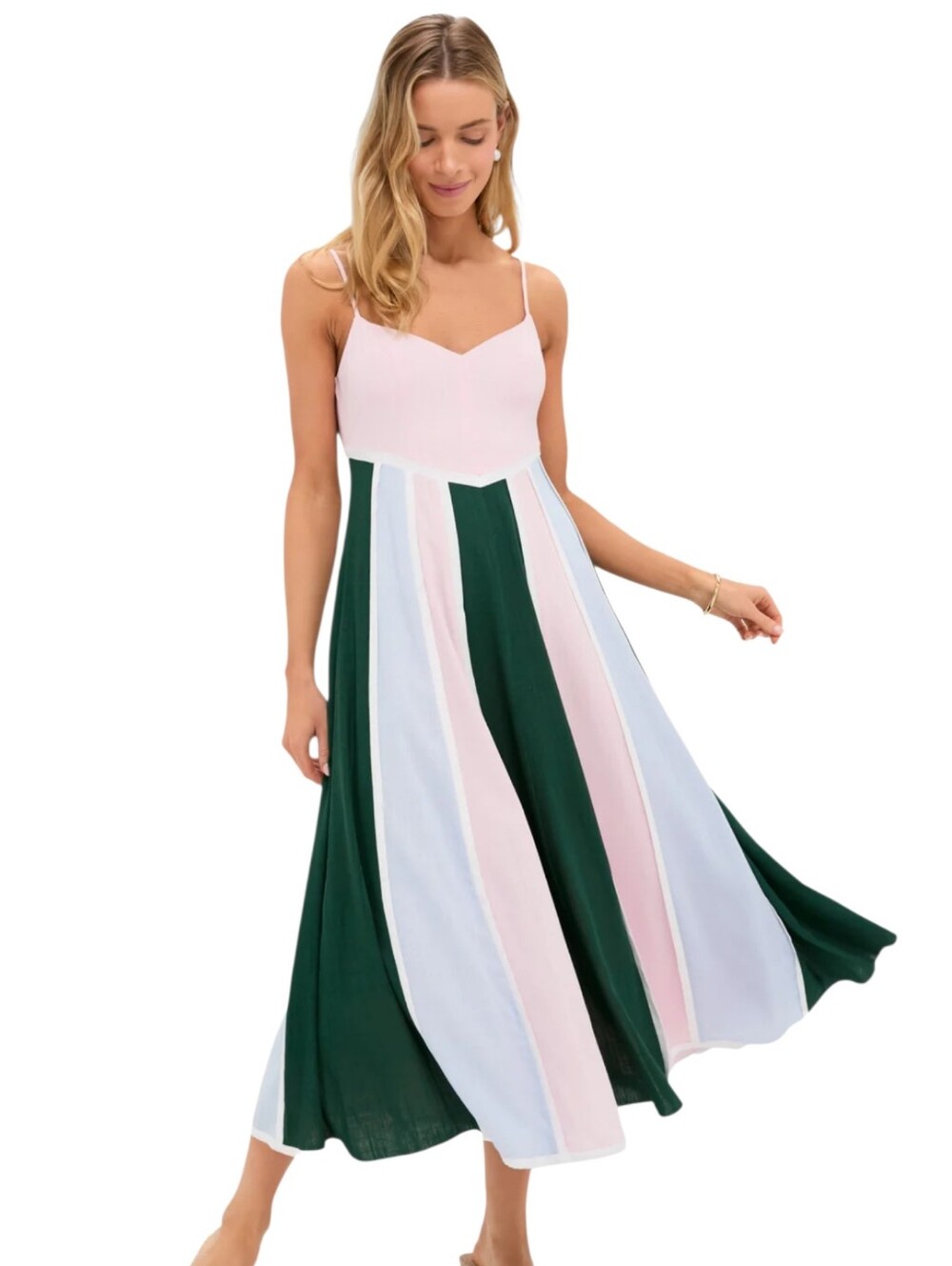 Tuckernuck Hyacinth House Baxter Striped Maxi Dress Pink Green Blue Medium NWT